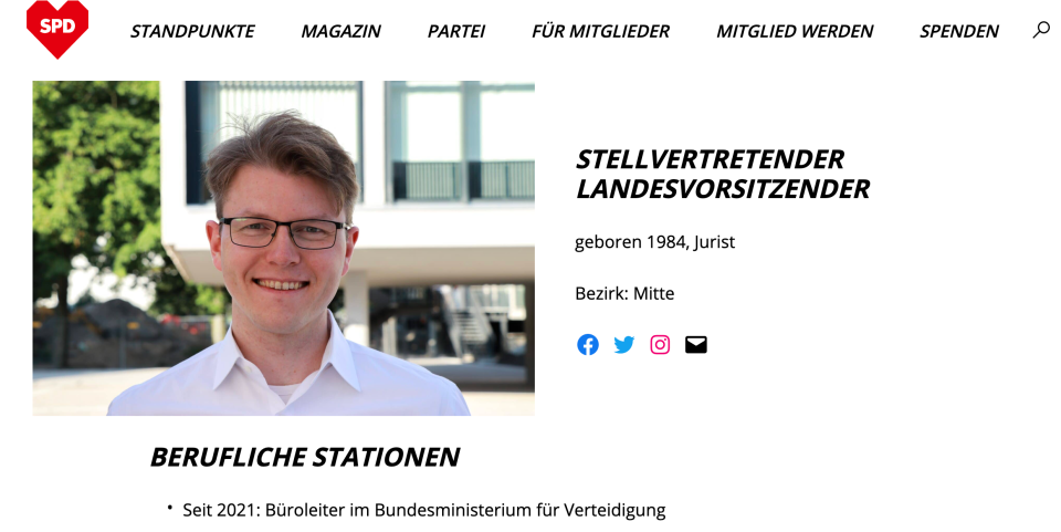 Ausschnitt aus der Website der SPD Berlin