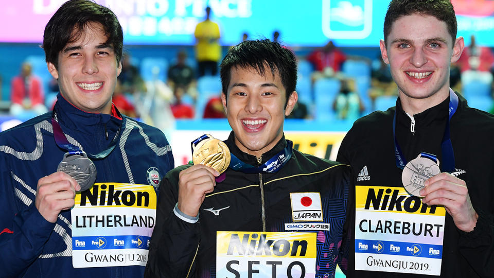 Daiya Seto, pictured here after winning gold at the 2019 FINA world championships.