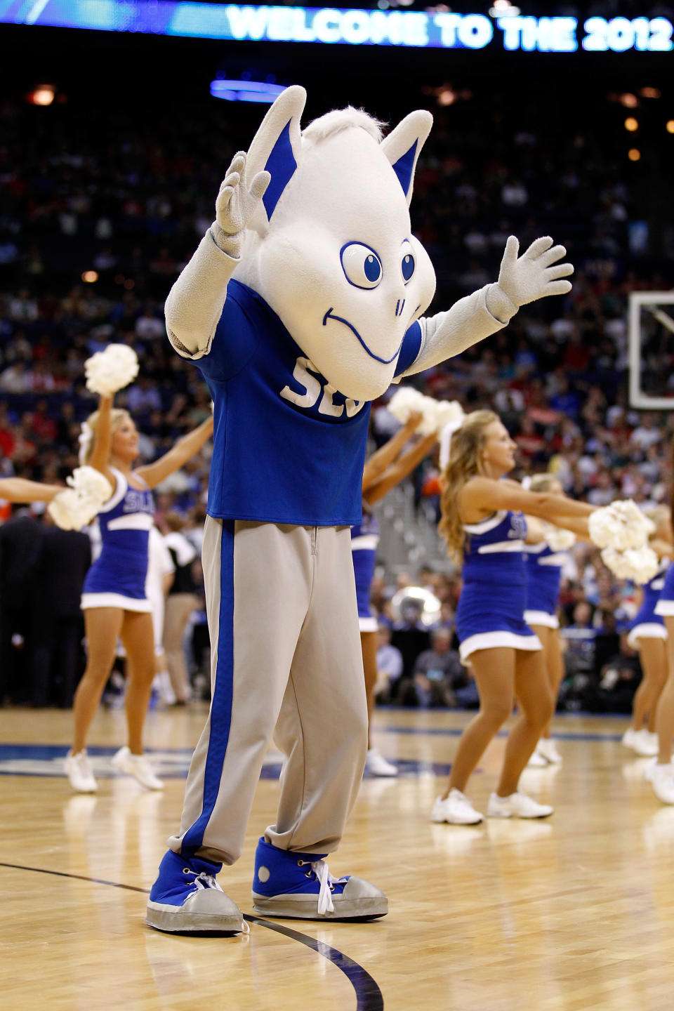 COLUMBUS, OH - MARCH 16: The Saint Louis Billikens mascot walks on the court during a stoppage in play against the Memphis Tigers during the second round of the 2012 NCAA Men's Basketball Tournament at Nationwide Arena on March 16, 2012 in Columbus, Ohio. (Photo by Rob Carr/Getty Images)