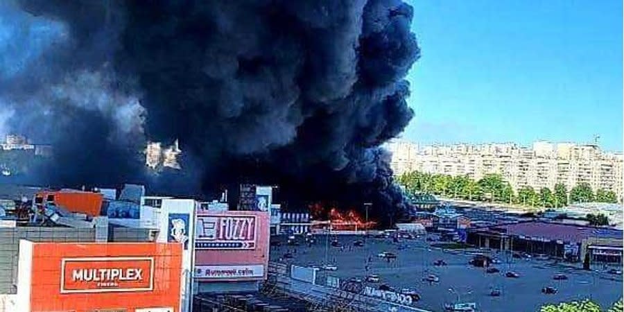 A fire broke out in a construction hypermarket in Kharkiv after it was hit by two Russian anti-tank missiles