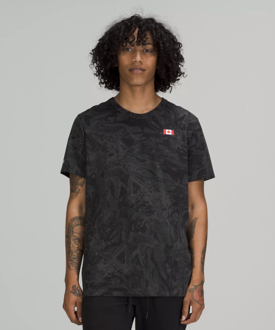 Team Canada The Fundamental T-Shirt in maple metamorphosis black (Photo via Lululemon)