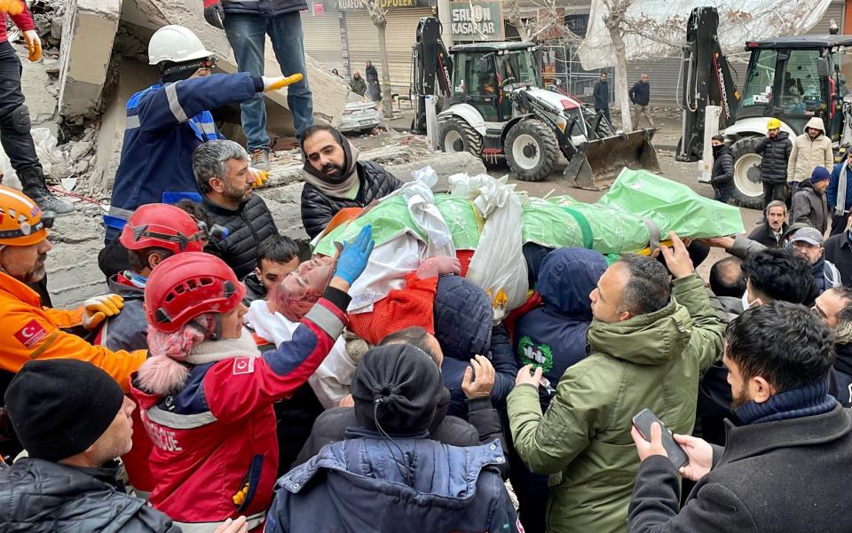  27-year-old Merve Ozgurdemir is rescued under rubble of collapsed building after 27 hours of 7.7 magnitude earthquake in Diyarbakir - Anadolu