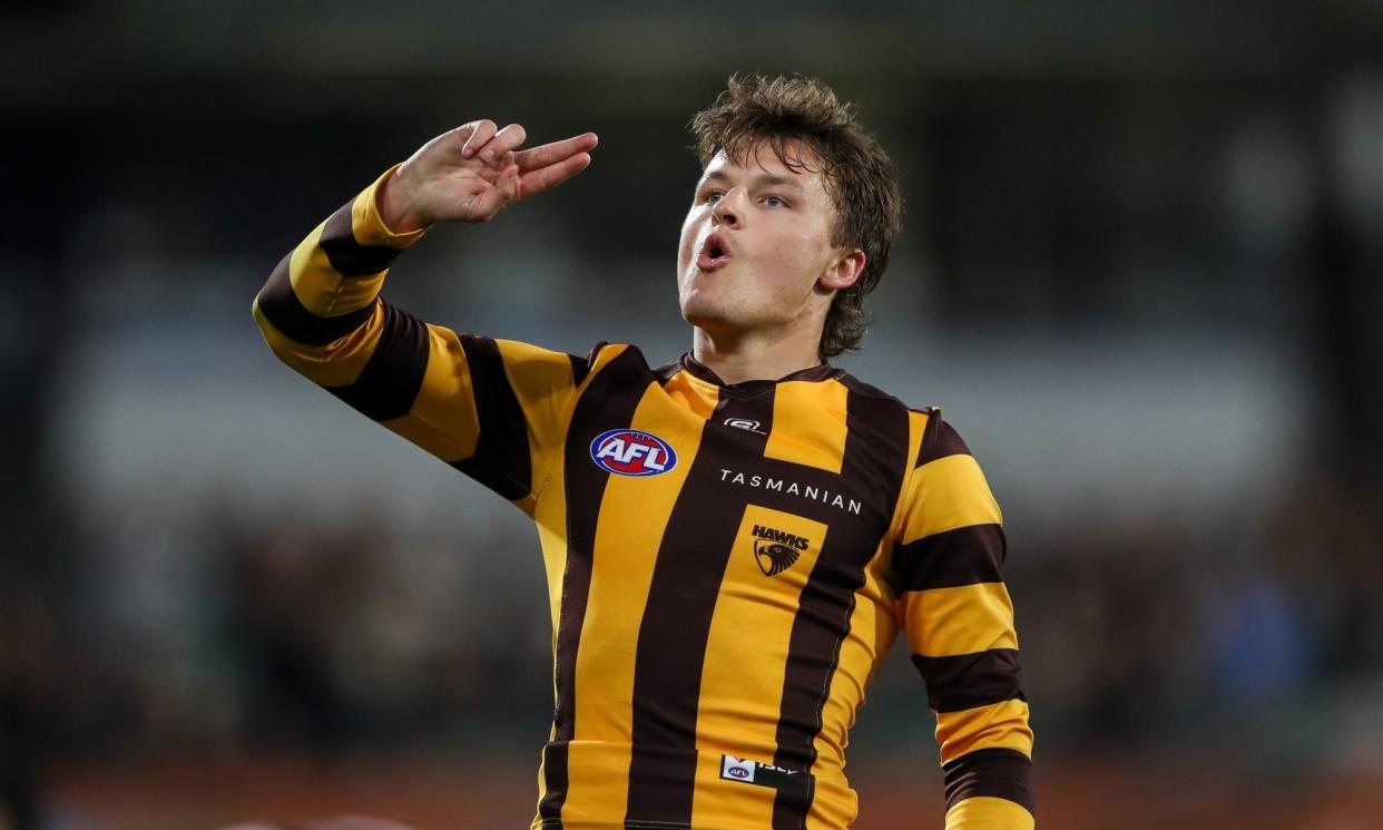 <span>Jack Ginnivan came under fire for a social media post talking up Hawthorn’s chances before their AFL semi-final defeat to Port Adelaide.</span><span>Photograph: Matt Turner/AAP</span>