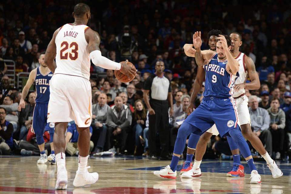 This is not what Dario Saric wants to see coming his way come the postseason. (Getty)