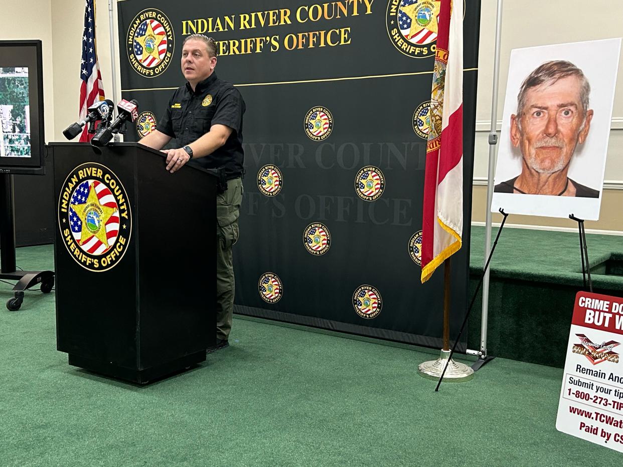 At a Tuesday, May 1, 2024, news conference, Indian River County Sheriff Eric Flowers spoke about the arrest of a man charged with killing David Schultz, 73, (pictured) whose body was found with multiple stab wounds outside a Gifford funeral home in mid-January.