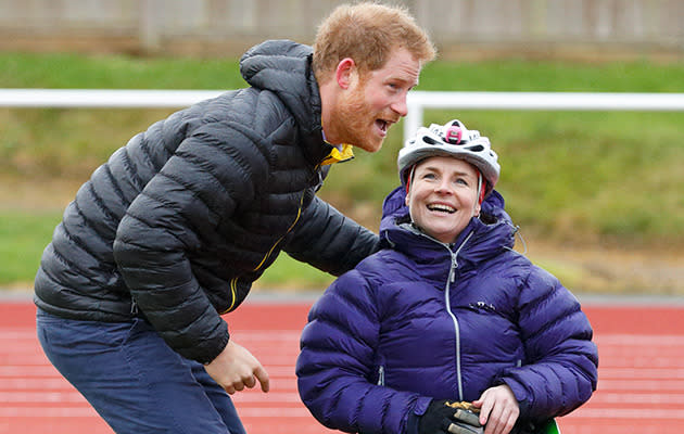 Prince Harry and Anna Pollock. Photo: Getty Images.