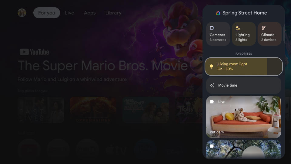 Aqui está uma amostra de como é o novo painel de controle de casa inteligente do Google TV Streamer. 