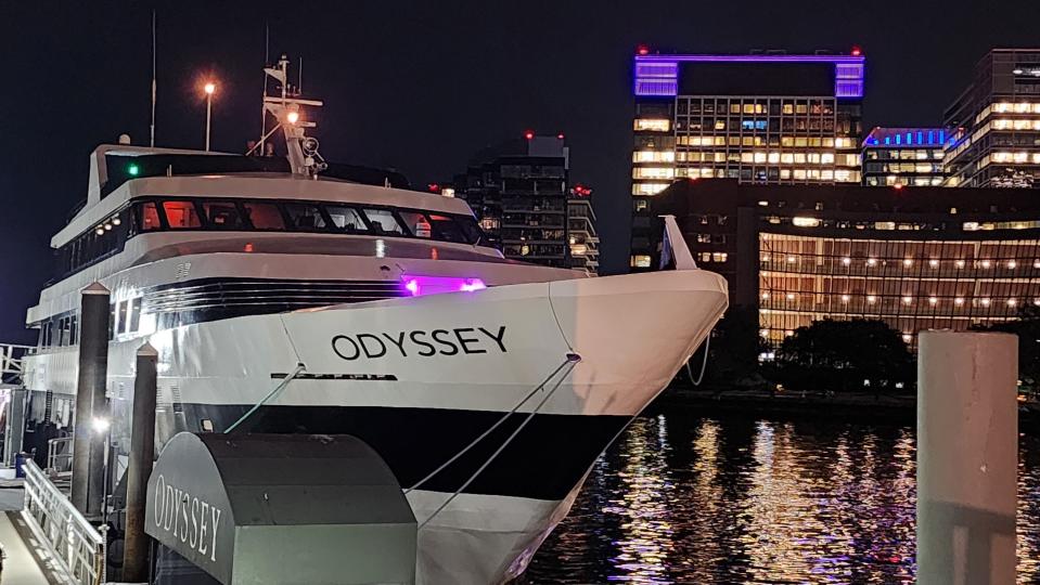 The Odyssey leaves from Boston's Rowe's Wharf for two hour cruises of Boston Harbor. You can drink and dine in style aboard.