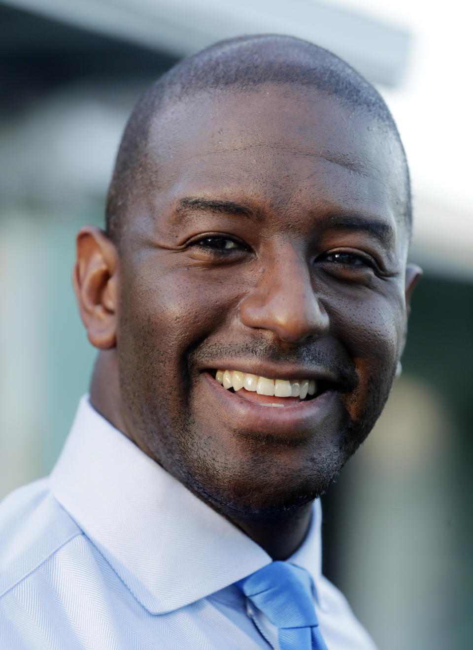 In this Aug. 13, 2018 photo, Democratic gubernatorial nominee Andrew Gillum, is interviewed in Miami. Gillum defeated former U.S. Rep. Gwen Graham and four other candidates. Republicans are taking aim at his tenure as mayor of Tallahassee, including an ongoing FBI investigation into City Hall, that Gillum claims he is not a target. Gallium will face GOP nominee Congressman Ron DeSantis. (AP Photo/Lynne Sladky)