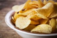 <p>Increased servings of potato chips tacked on more pounds than any other foods (including sugary drinks, processed meats and red meat) in <u><a href="https://www.nejm.org/doi/full/10.1056/NEJMoa1014296" rel="nofollow noopener" target="_blank" data-ylk="slk:a;elm:context_link;itc:0;sec:content-canvas" class="link ">a </a><em><a href="https://www.nejm.org/doi/full/10.1056/NEJMoa1014296" rel="nofollow noopener" target="_blank" data-ylk="slk:New England Journal of Medicine;elm:context_link;itc:0;sec:content-canvas" class="link ">New England Journal of Medicine</a></em><a href="https://www.nejm.org/doi/full/10.1056/NEJMoa1014296" rel="nofollow noopener" target="_blank" data-ylk="slk:study;elm:context_link;itc:0;sec:content-canvas" class="link "> study</a></u>. </p><p>In addition to ample calories—<u><a href="https://www.fritolay.com/snacks/product-page/lays/lays-classic-potato-chips" rel="nofollow noopener" target="_blank" data-ylk="slk:160 calories per serving for 15 Lay’s;elm:context_link;itc:0;sec:content-canvas" class="link ">160 calories per serving for 15 Lay’s</a></u>—chips are low in fiber and protein while offering a good shake of sodium.</p>