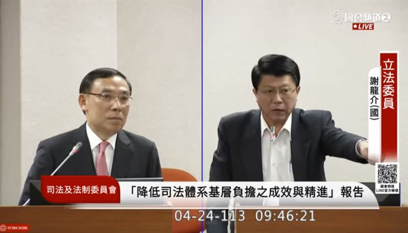 立委謝龍介喊話擋下死刑違憲判決的只有2個人，就是準總統賴清德跟民進黨立院總召柯建銘。（圖／翻攝自國會頻道）