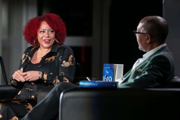 Pulitzer Prize-winning journalist Nikole Hannah-Jones discusses the recent publication of the 1619 Project book. (Jason Armond/Los Angeles Times via Getty Images)