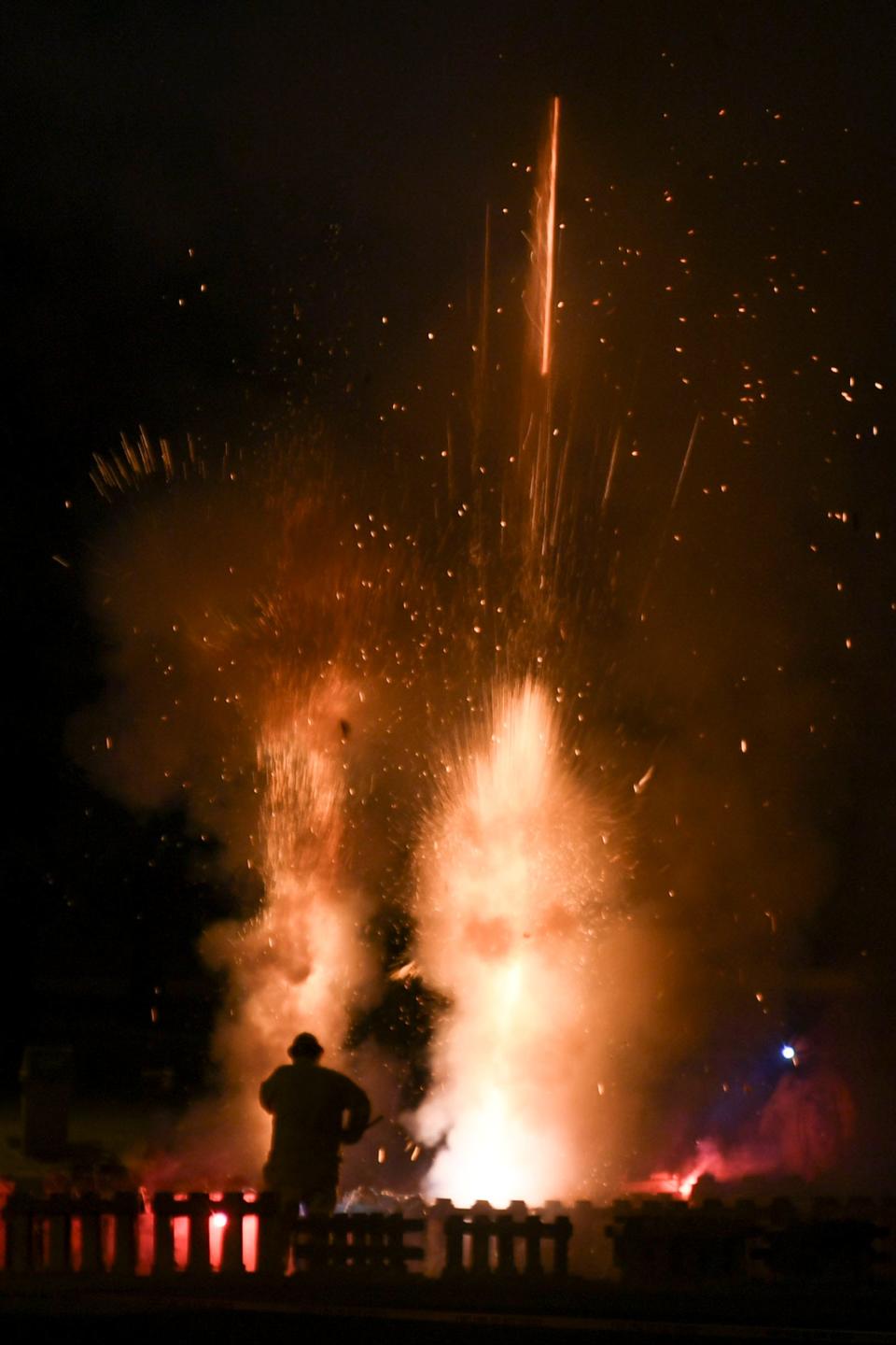 Fireworks shoot off into the sky at A.K. Bissell Park during Oak Ridge's 4th of July Independence Day celebration on Thursday, July 4, 2024 in Tennessee.