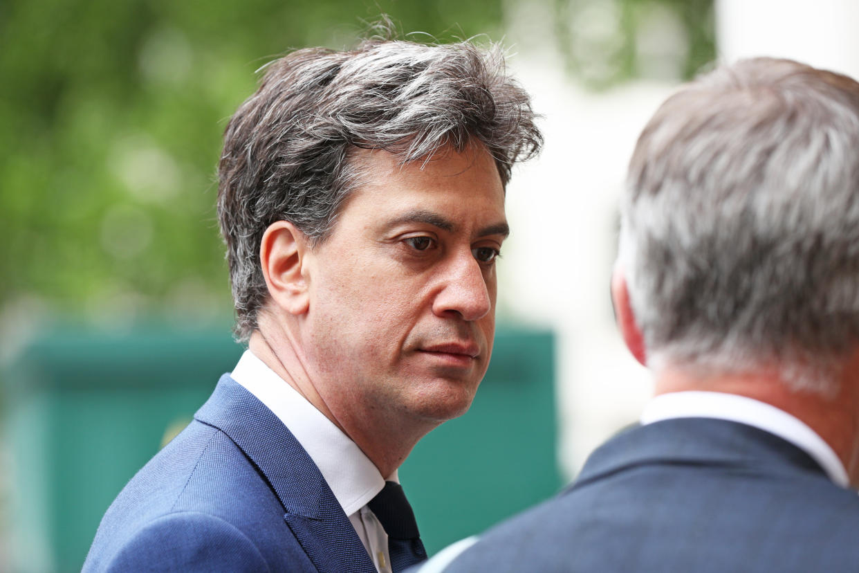 Ed Miliband arrives for a service of thanksgiving for the life and work of former Cabinet Secretary Lord Heywood at Westminster Abbey in London.