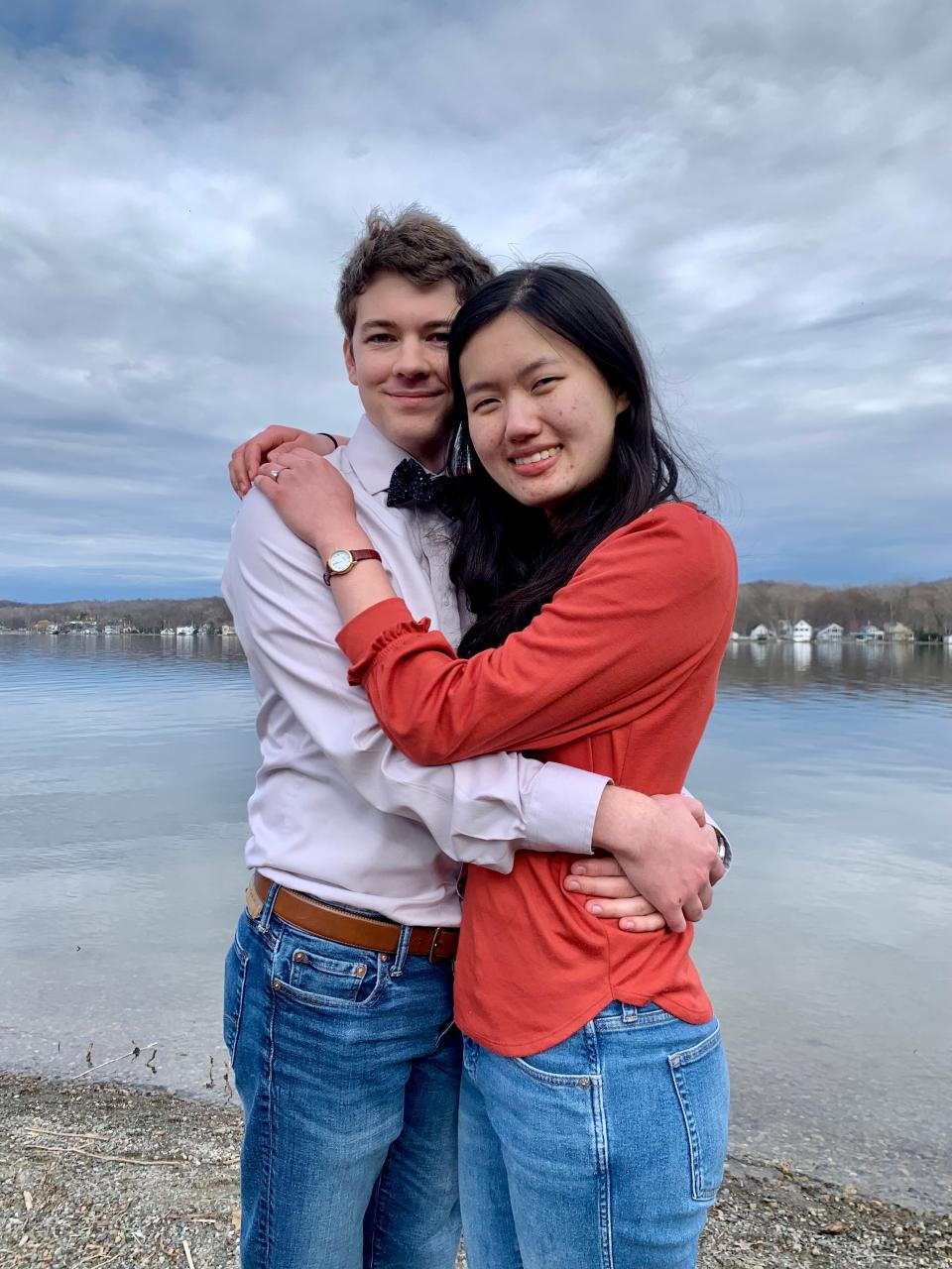 Josef Zimmerman and Amy Wang after she said "yes" to his proposal.