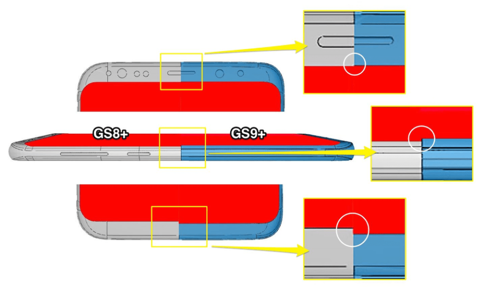 三星 Galaxy S9+ 設計圖曝光 螢幕邊框縮窄、機身厚度略增