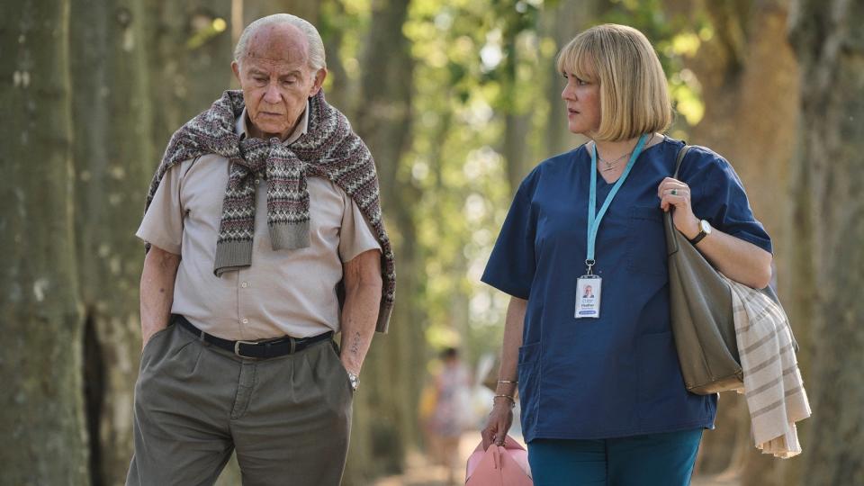 Harvey Keitel and Melanie Lynskey in The Tattooist of Auschwitz.