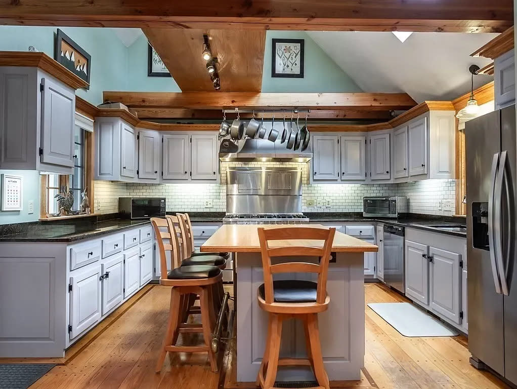 This house at 1 Mossie Way in Bridgewater sold for $735,000 on Dec. 22, 2023. The home's kitchen offers a large floor plan, exposed beams, cathedral ceilings, and a gourmet range cook top applian, according to the real estate listing. The property was sold by Nichole Sliney, broker owner of The Nichole Sliney Realty Team.