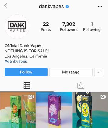 Black-market weed vape company linked to lung crisis is verified on Instagram