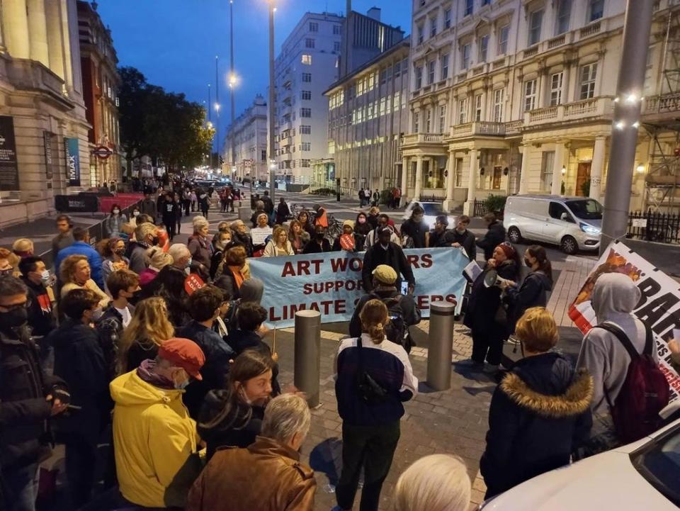 Protesters outside the building on Tuesday night (PA)