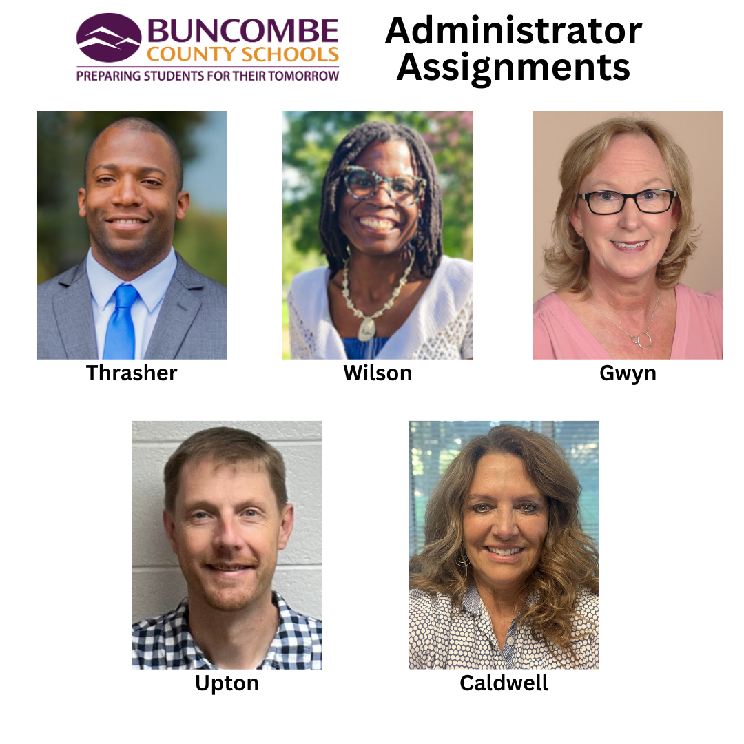 Photos of the five new administrator assignments in the Buncombe County School system.