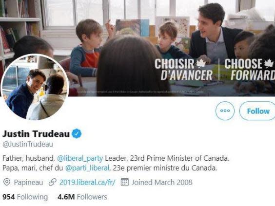 Justin Trudeau's new Twitter profile photo (@JustinTrudeau / Twitter)