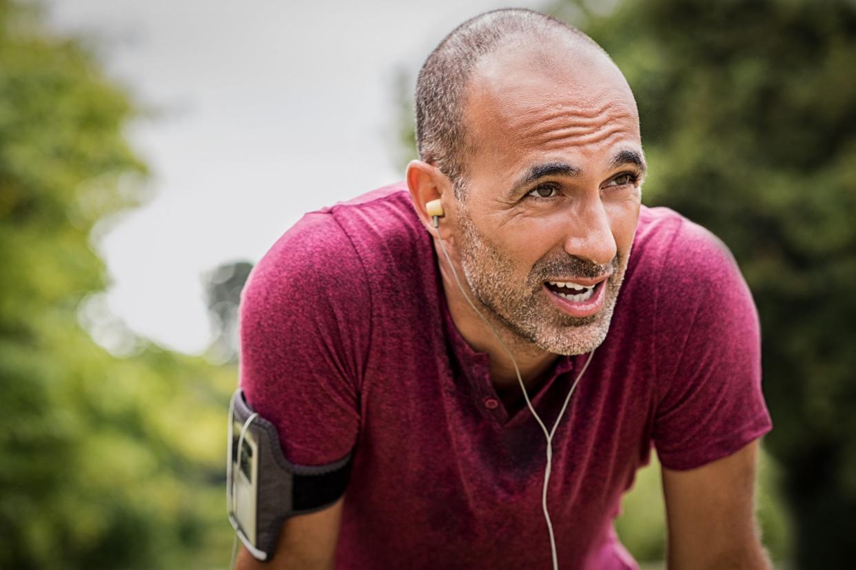 sweaty middle-aged male jogger