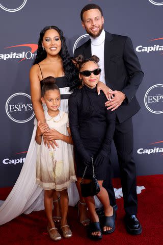 Leon Bennett/Getty Ayesha Curry and Stephen Curry with their two daughters, Ryan and Riley Curry