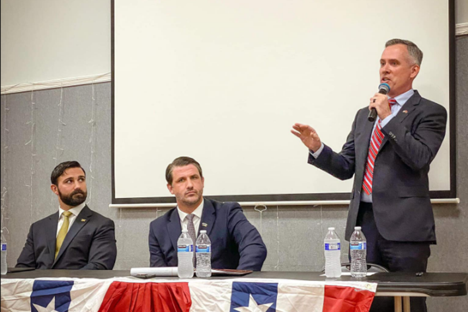 Jonathon Myers, a Republican, speaks at a forum for VA-07 candidates in Fredericksburg, Virginia (Facebook: Jon Myers for Congress)