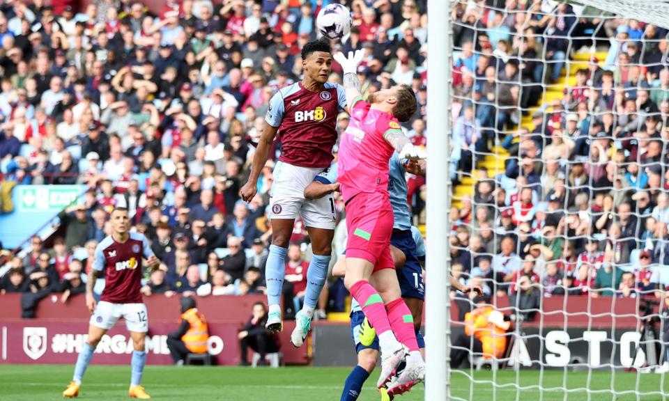 <span>Ollie Watkins scores his second and Aston Villa’s third goal in their 3-3 draw against Brentford.</span><span>Photograph: Carl Recine/Reuters</span>