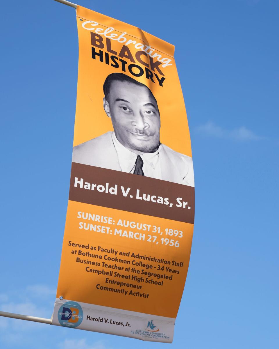 Harold Lucas, Sr., is among the honorees on the 18 Black History Month banners along International Speedway Boulevard in Daytona Beach.