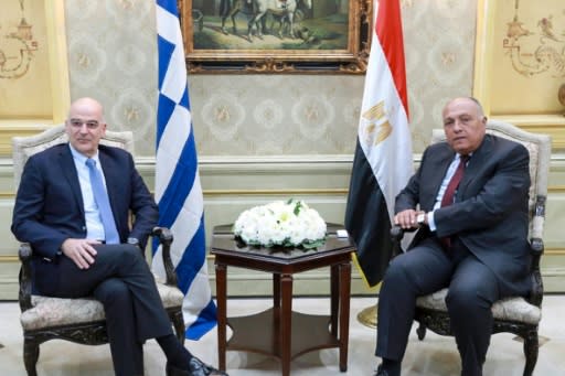 After the talks in Libya, Dendias (L) flew to Cairo, where he met his Egyptian counterpart Sameh Shoukry