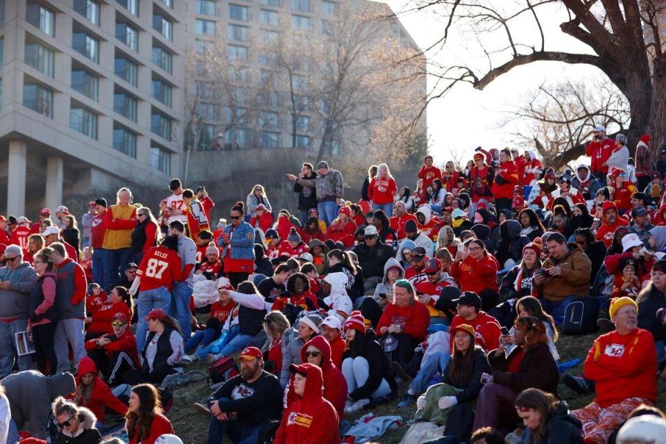 Fans assemble in front of Union Station prior to the victory parade.<span class="copyright">David Eulitt—Getty Images</span>