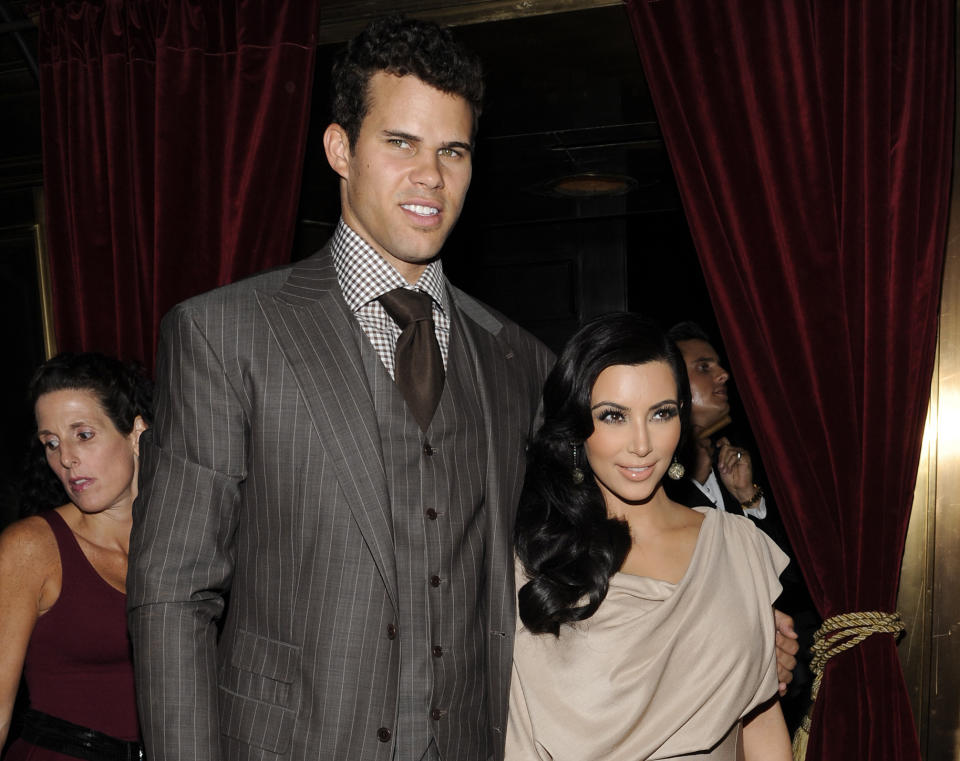 FILE - This Aug. 31, 2011 file photo shows Kim Kardashian and Kris Humphries attending a party thrown in their honor at Capitale in New York. Humphries' lawyer asked to be removed from the case on Thursday, Feb. 14, 2013, one day before a hearing is scheduled to determine when a trial should be held to end the former couple's marriage. (AP Photo/Evan Agostini, file)