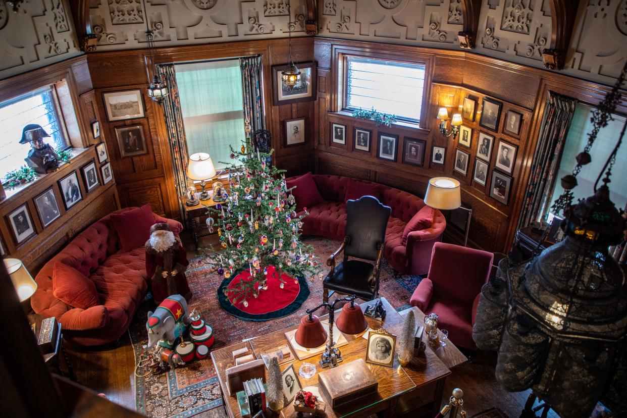 The den of Copshaholm is decorated for the 2022 holiday season. The History Museum's annual “Christmas at Copshaholm” tours take place Dec. 4 and 11 at the former home of the Oliver family.