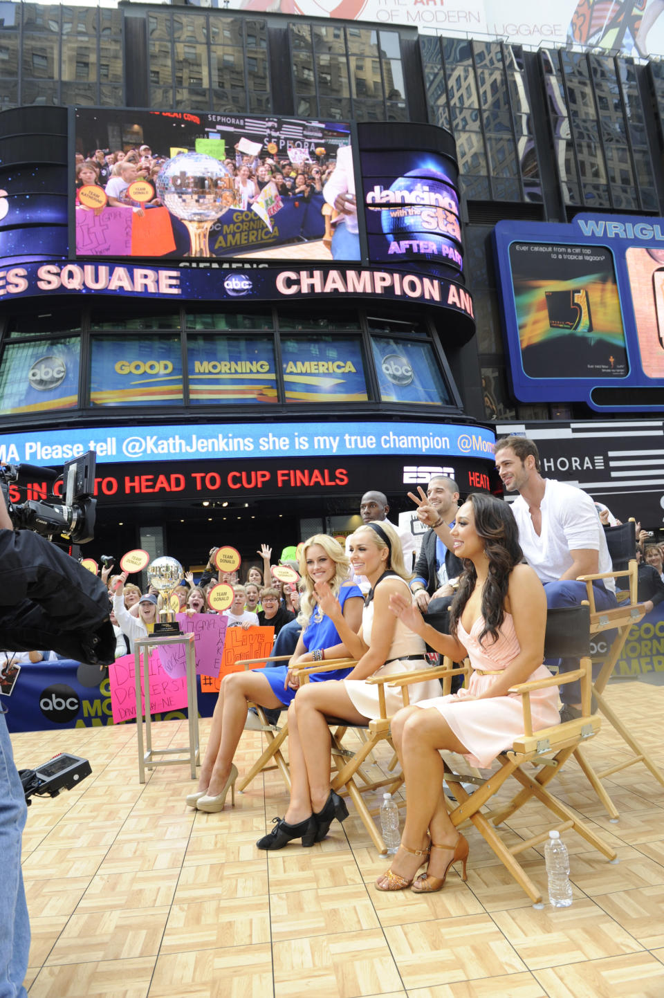 The finalists take viewer questions live in Times Square.