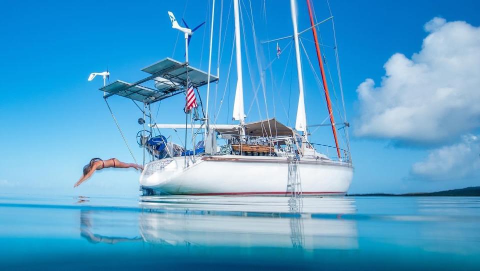 The sailboat, anchored. (Photo courtesy SV Delos)