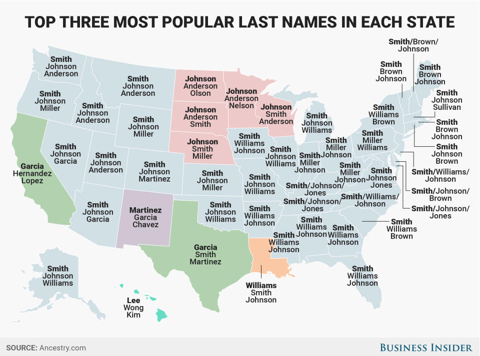 Map reveals the most popular last name in every state