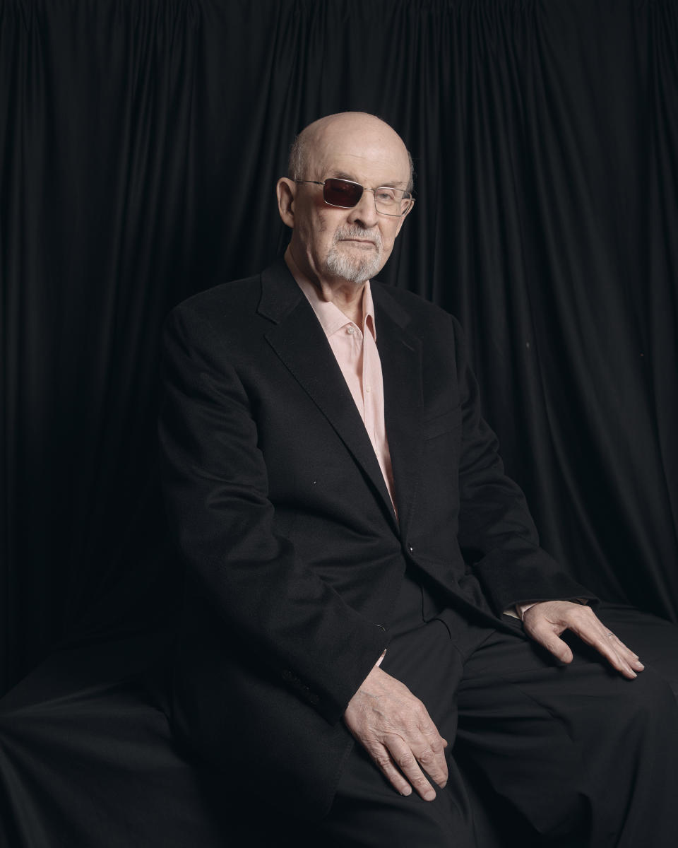 Salman Rushdie poses for a portrait to promote his book "Knife: Meditations After an Attempted Murder" on Thursday, April 18, 2024, in New York. (AP Photo/Andres Kudacki)