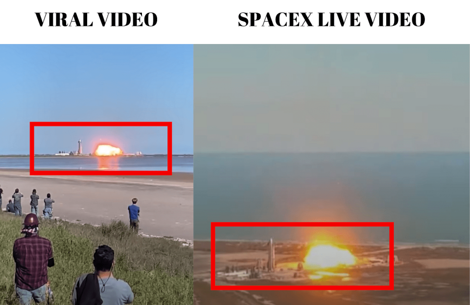 Left: Viral video. Right: SpaceX’s LIVE footage.