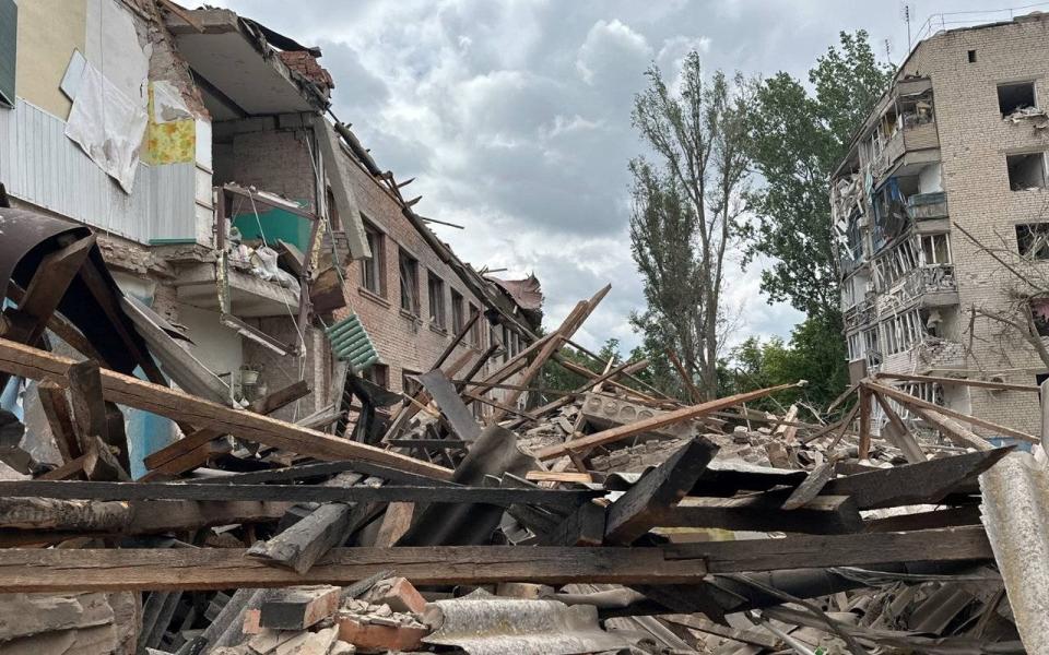 A view shows buildings destroyed by a Russian air strike, amid Russia's attack on Ukraine, in Orikhiv, Zaporizhzhia region, Ukraine July 10, 2023