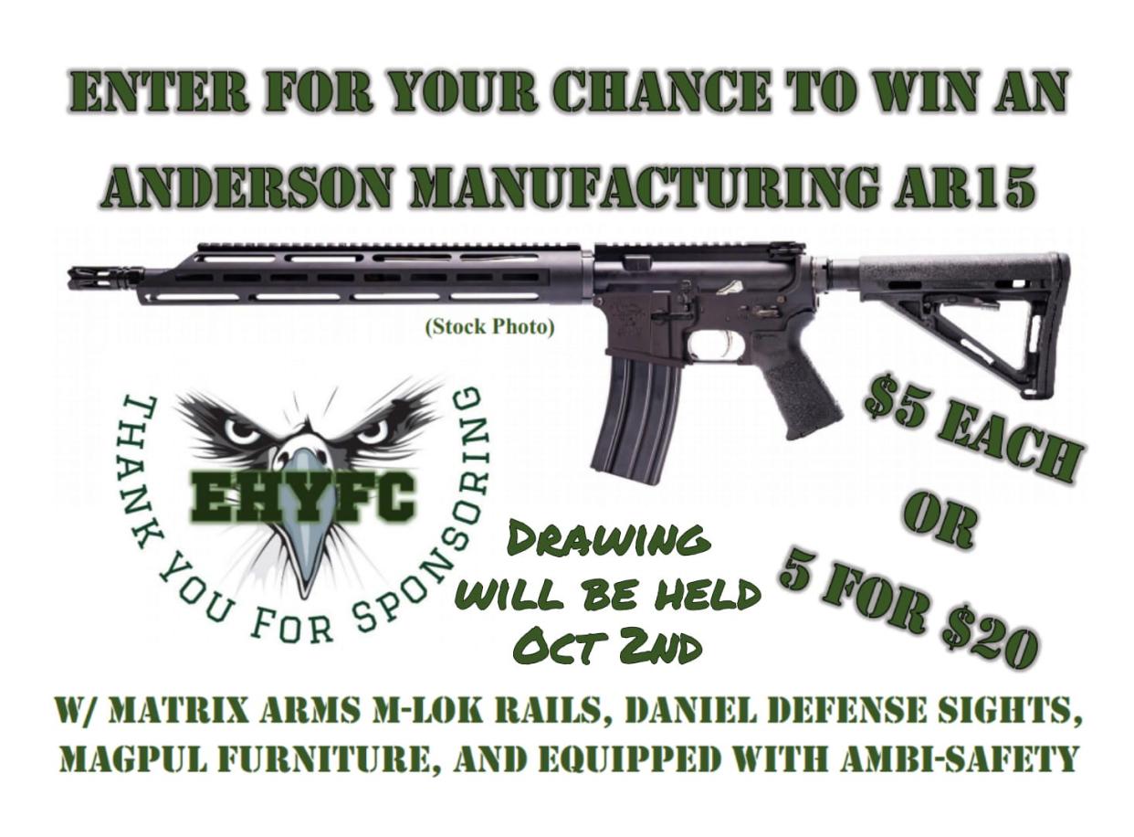 The Facebook post on East Henderson Youth Football and Cheerleading about the AR-15 raffle.