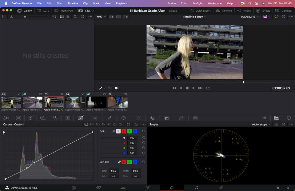 Screenshots from video editing app DaVinci Resolve 18.6