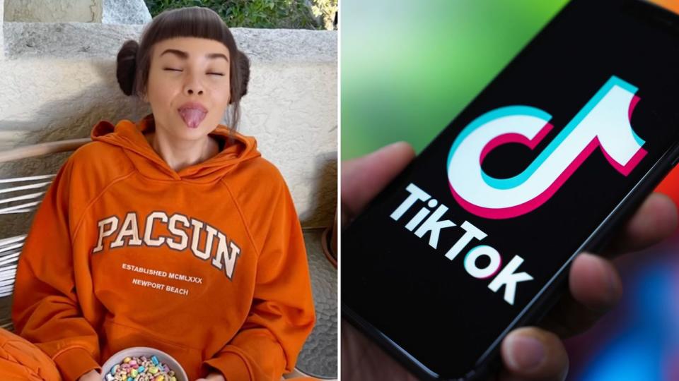 Compilation image of AI influencer and TikTok symbol on a phone