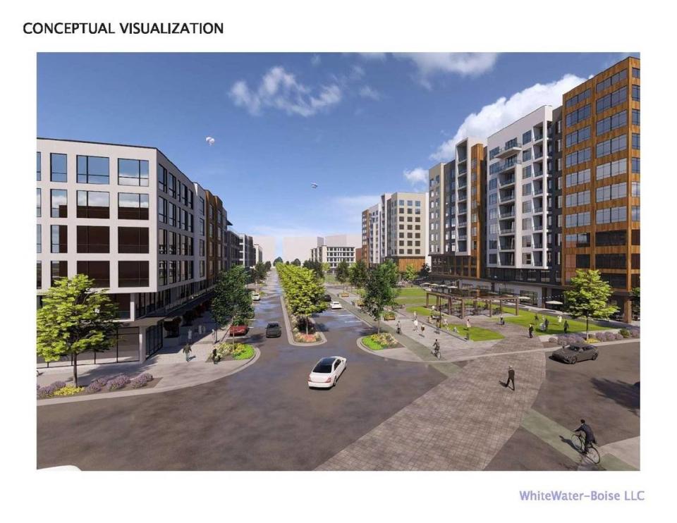 This architect’s rendering shows how the development proposed by the Hosac Co., Hosac Ventures LLC and Legacy Partners Inc. might look. WhiteWater-Boise LLC