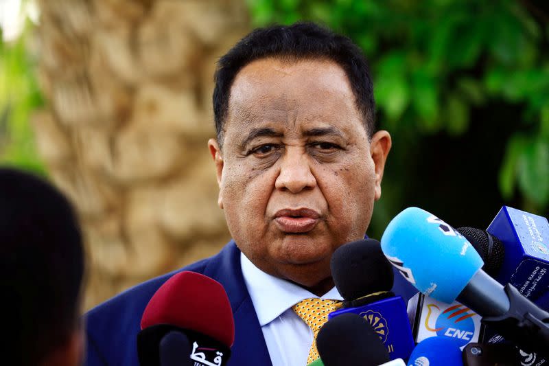 FILE PHOTO: Sudan's then-Foreign Minister Minister Ibrahim Ghandour speaks to the media in Khartoum, Sudan