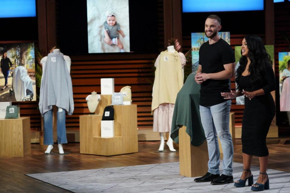 Jackie and Jeremy Samuelson presenting Lady Alpha on "Shark Tank."