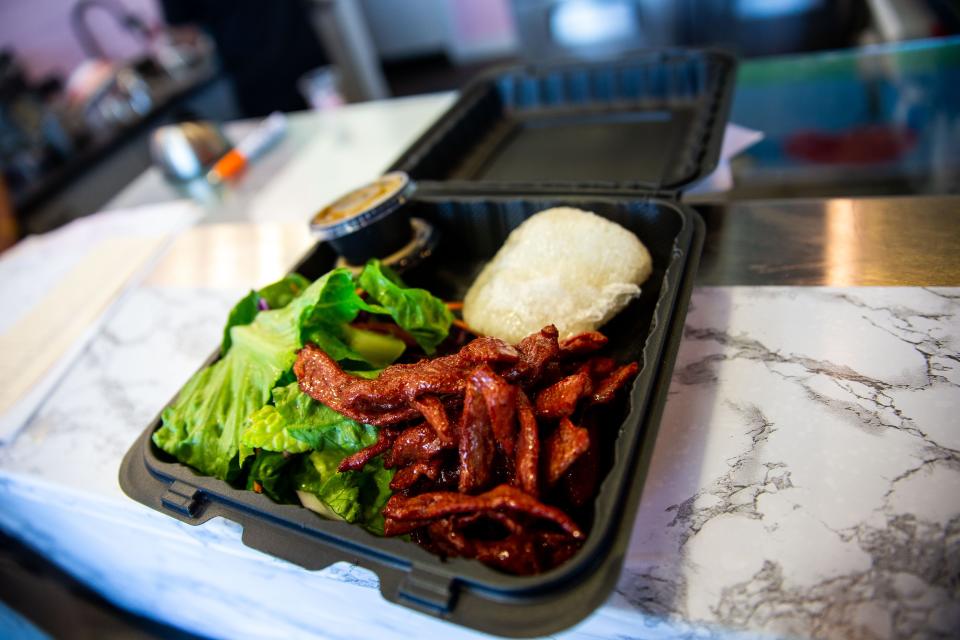 The "Lao Jerky" sits ready for customers during Boba Q's grand opening Tuesday, June 14, in Holland Township.