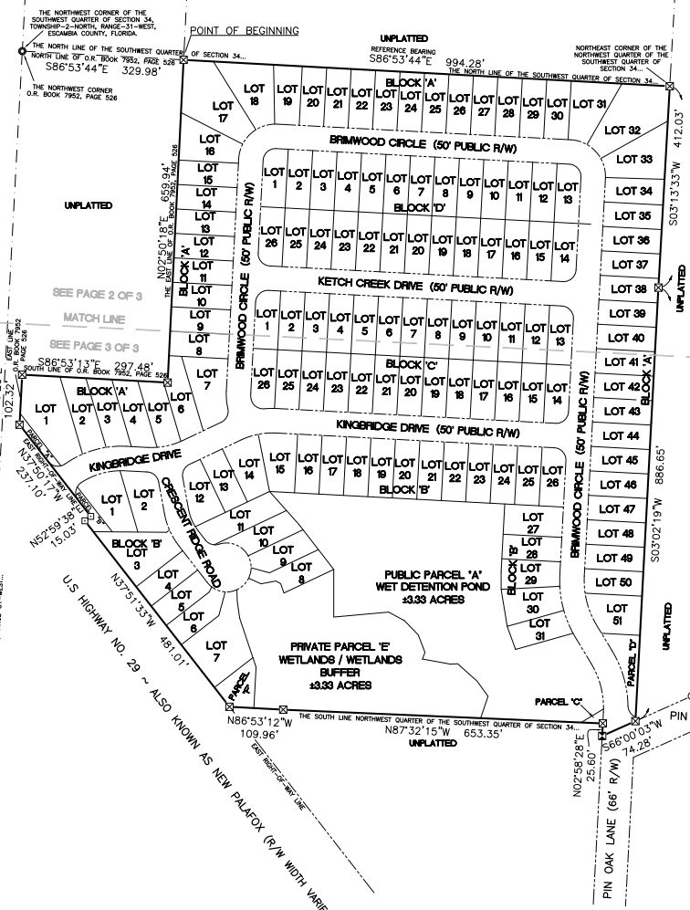 Final Plat drawings for potential new 134-lot subdivision, Turtle Creek, filed with Escambia County