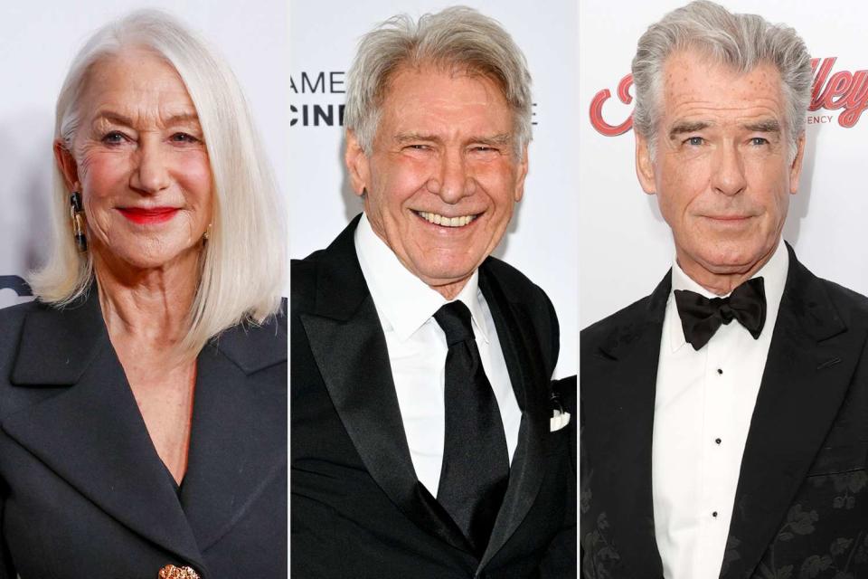 <p>MICHAEL TRAN/AFP via Getty; Frazer Harrison/WireImage; Michael Buckner/Variety via Getty</p> Helen Mirren, Harrison Ford and Pierce Brosnan